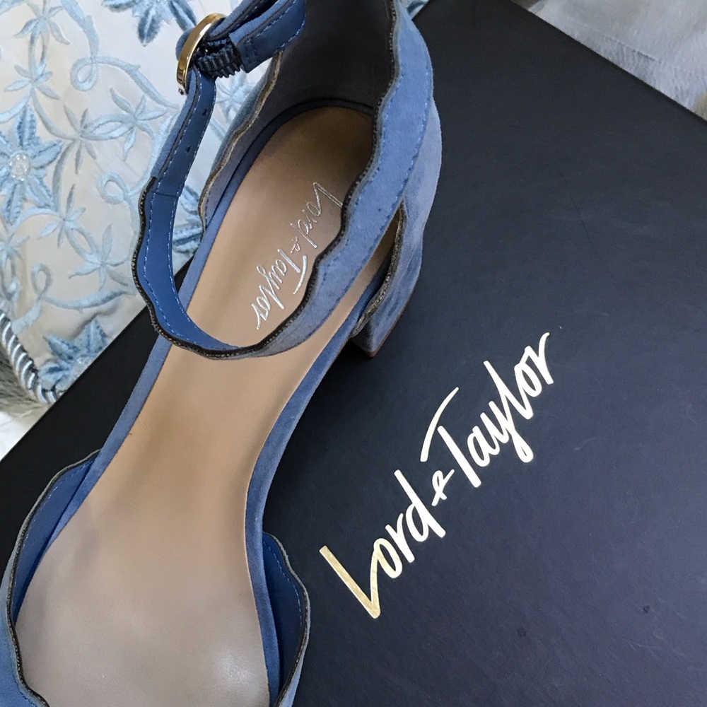 Lord & Taylor Blue Scalloped Ankle Strap Heels - Picture 2 of 8